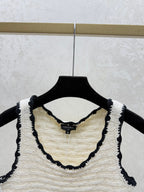 Chanel 2026 Crochet Knit Vest Black and Off-White Wool