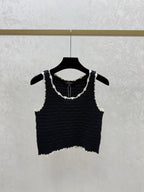 Chanel 2026 Crochet Knit Vest Black and Off-White Wool