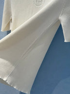 Fendi 25 Letter Hollow Knitted Short Sleeves top White Silk Cotton