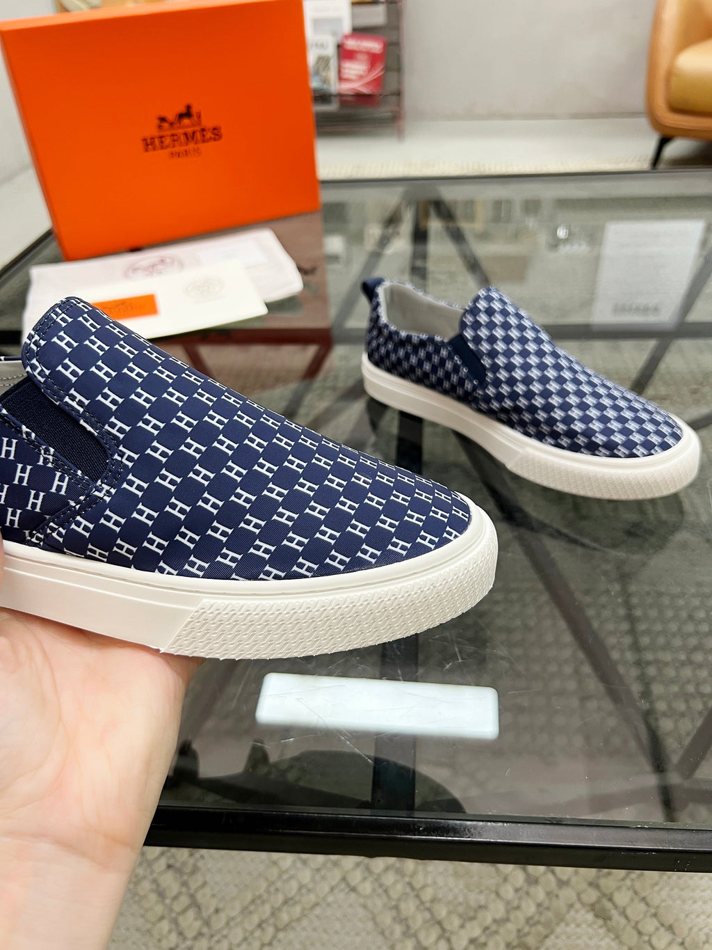 HM Men's Lucky Slip-on Blue Printed Fabric 741690