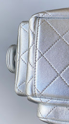 Chanel 25 Large Cargo Hobo Bag Silver Lambskin