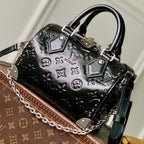 LV 2025 Speedy Trunk 20 Bag Black Silver Patent Leather 347370
