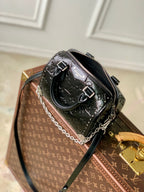 LV 2025 Speedy Trunk 20 Bag Black Silver Patent Leather 347370
