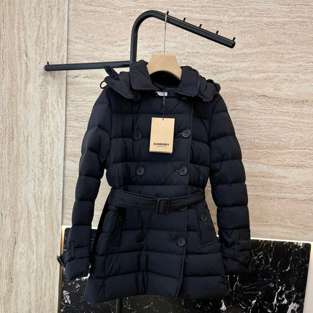 Burberry 25 Double-Breasted Slim Fit Short Down Jacket Black Polyester