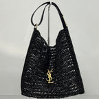 YSL Shoulder Bag 40 Black Raffia Woven