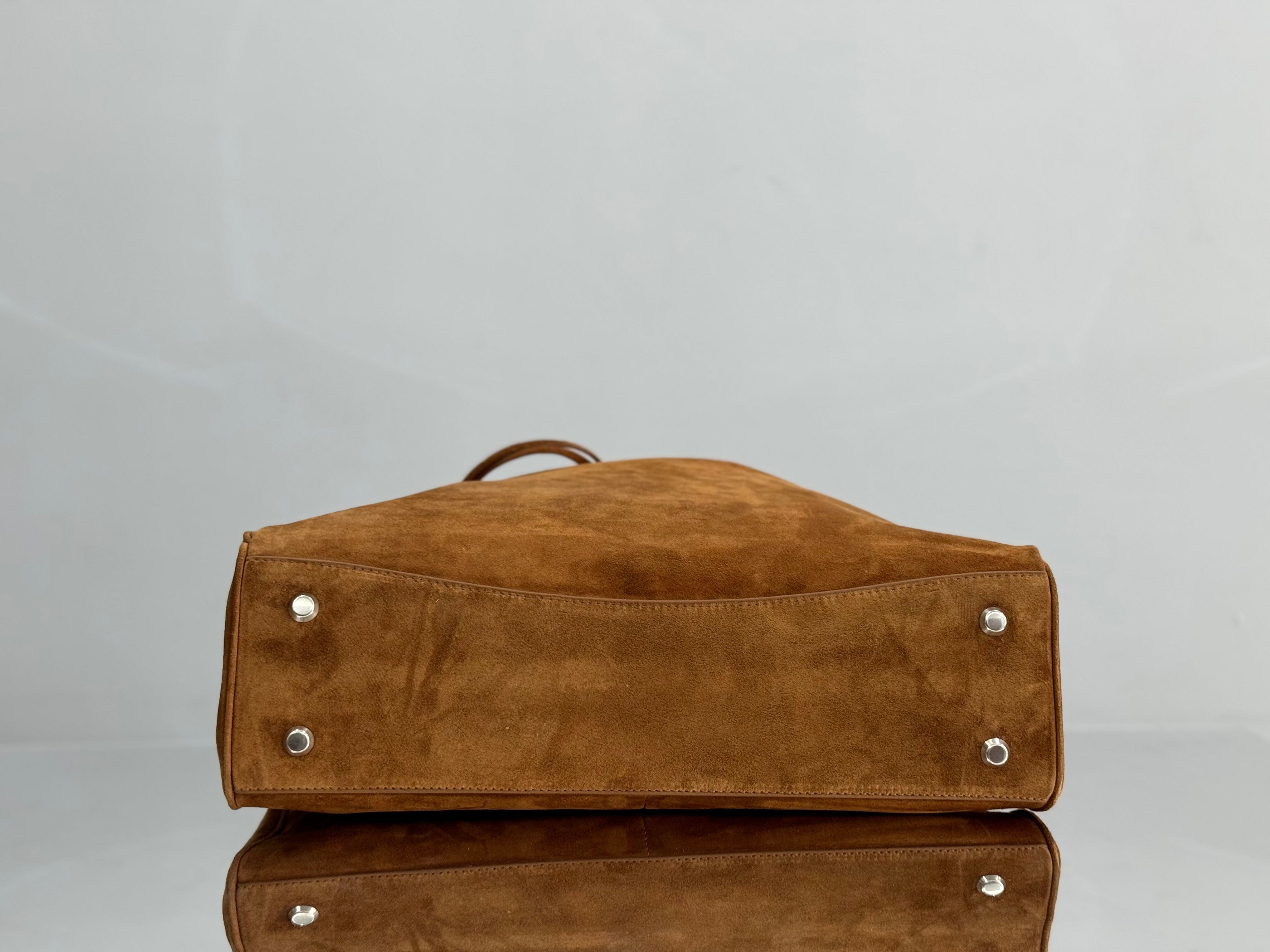 Balenciaga Large Bag 40 Camel Brown Suede Sliver Hardware