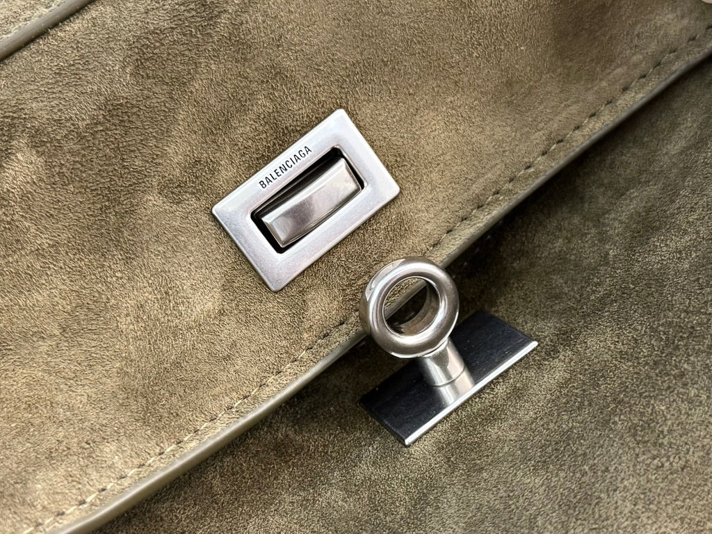 Balenciaga LargeBag 40 Olive Green Suede Sliver Hardware