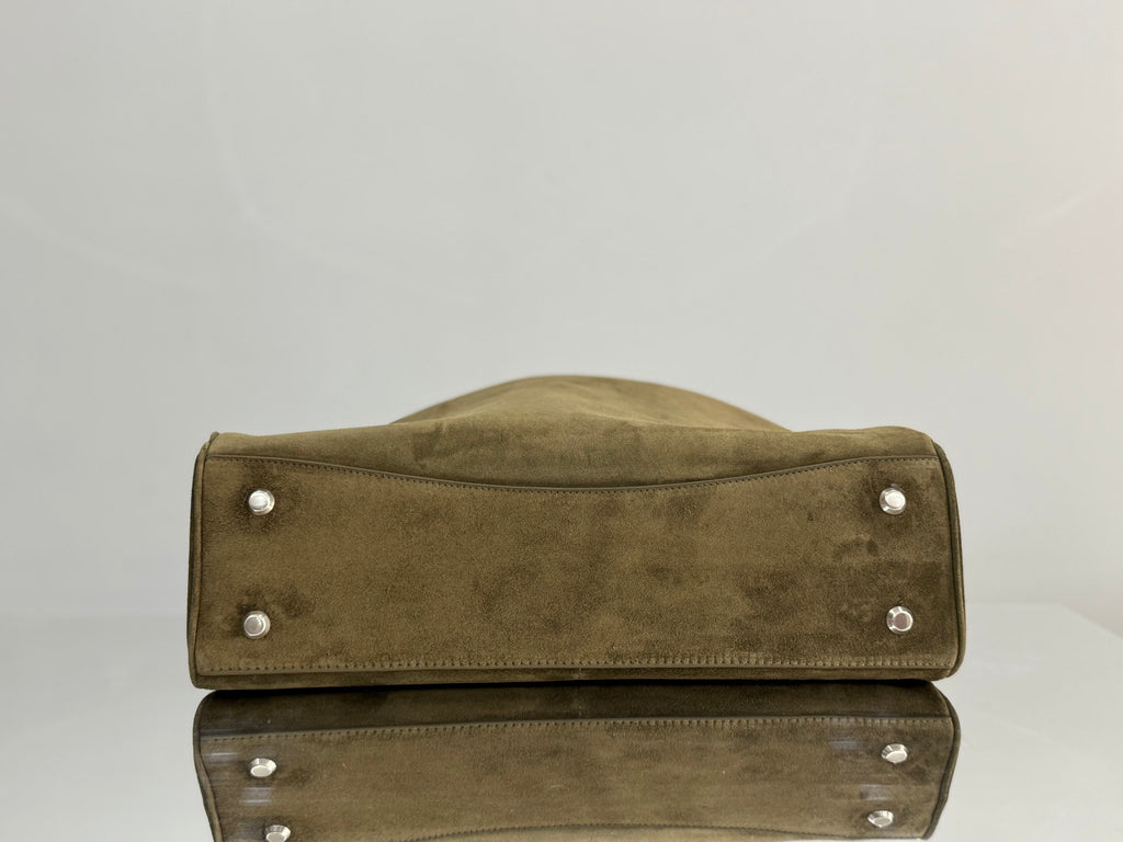 Balenciaga LargeBag 40 Olive Green Suede Sliver Hardware