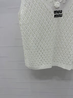 Miumiu 25 White Knitted V-neck Tank Top