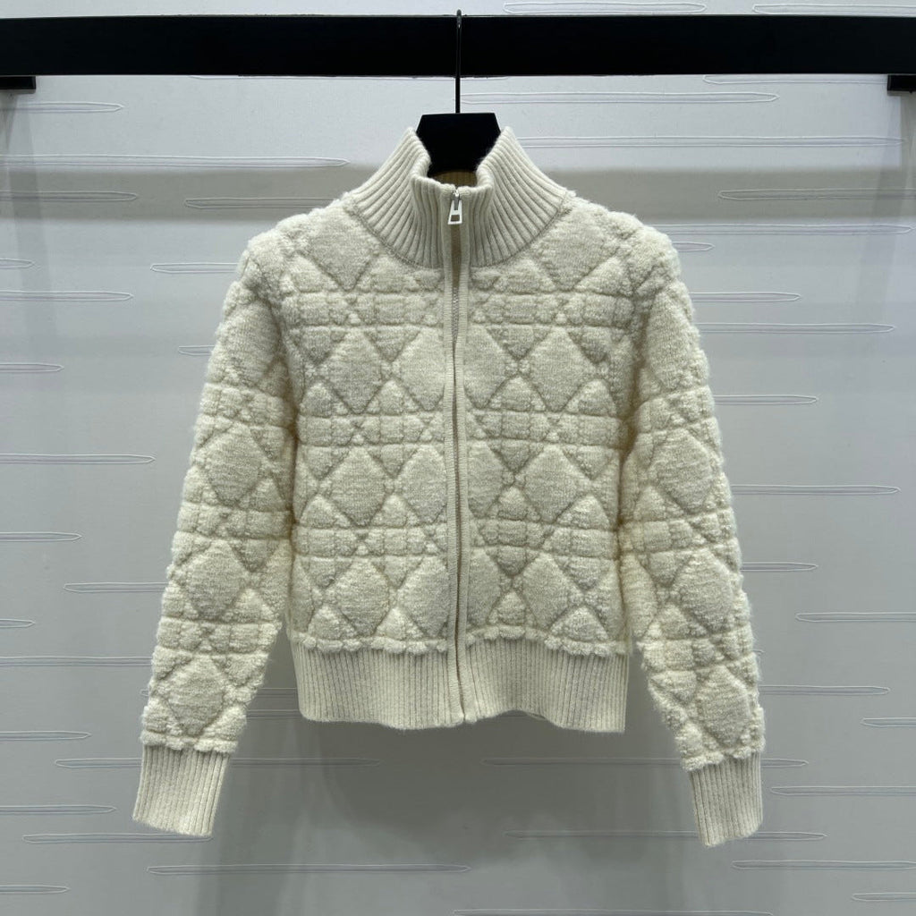 CD 25 Cardigan Stand Collar Light Beige Wool
