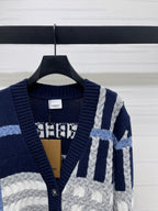Burberry 25 V-neck Long-sleeved Cardigan Navy Blue Wool Cashmere