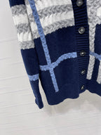 Burberry 25 V-neck Long-sleeved Cardigan Navy Blue Wool Cashmere