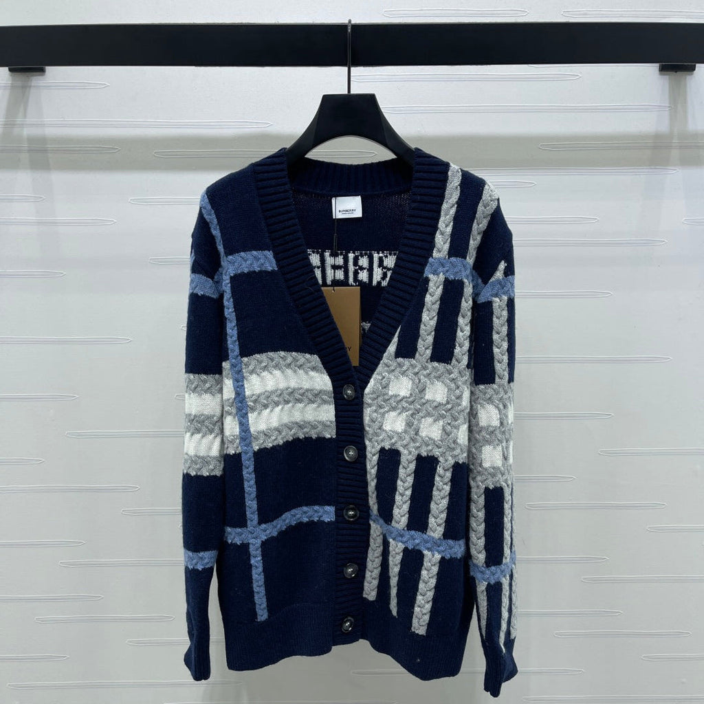 Burberry 25 V-neck Long-sleeved Cardigan Navy Blue Wool Cashmere