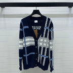 Burberry 25 V-neck Long-sleeved Cardigan Navy Blue Wool Cashmere