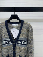 Dior 2025 V-neck Cardigan Beige mix Navy Blue Wool 321292
