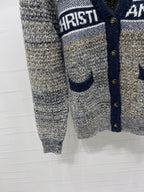 Dior 2025 V-neck Cardigan Beige mix Navy Blue Wool 321292