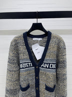 Dior 2025 V-neck Cardigan Beige mix Navy Blue Wool 321292