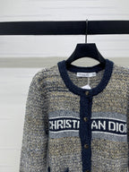Dior 2025 Cardigan Beige mix Navy Blue Wool 321288