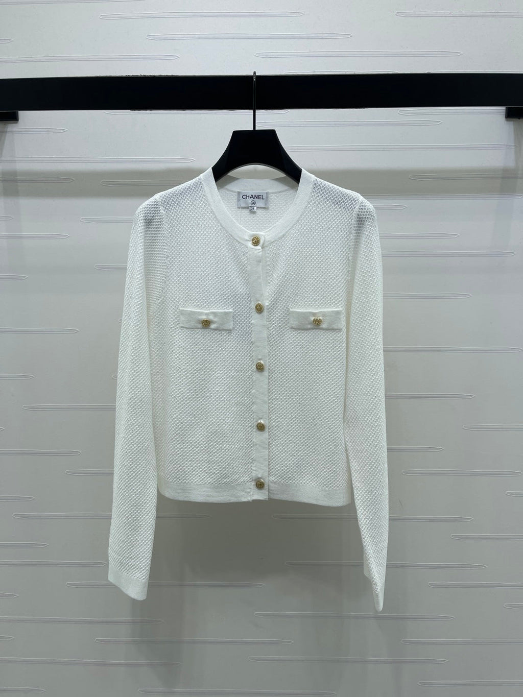 Chanel 2026 Sequined Crew Neck Knit Cardigan Silk Wool