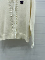 CC 26  Lace-Trimmed Knit Cardigan Cream Wool 340798