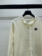 CC 26  Lace-Trimmed Knit Cardigan Cream Wool 340798