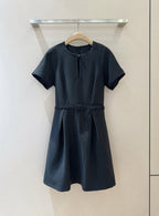 CD 25 Round Neck Raglan Sleeve Dress Black Polyester