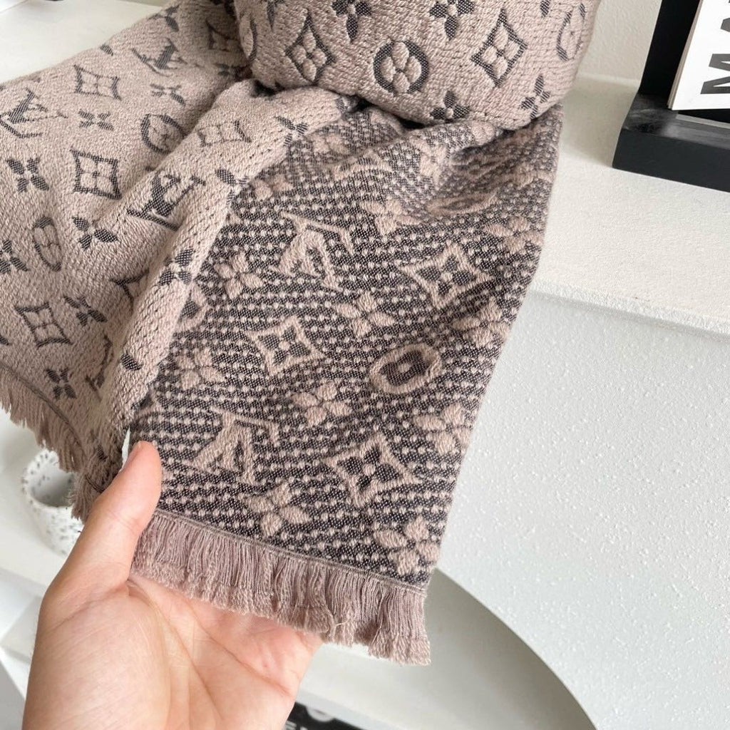 LV Men Scarf 180cm Light Brown Wool 967167