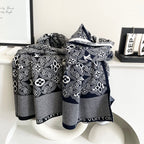 LV Couple's Style Scarf 180cm Navy Blue White Cashmere 969313
