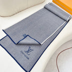 LV Couple's Style Scarf 180cm Gray Blue Cashmere 976363