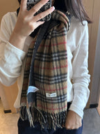 BBR British Style Classic Scarf 180CM Beige Black Cashmere 293542
