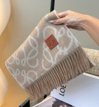 Loewe Scarf 180CM Beige White Wool-blend 100122