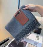 Loewe Scarf 180CM Gray Mix Camel Wool-blend Leather 969504