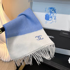 CC 25s Scarf 140cm White Blue Cashmere 973342