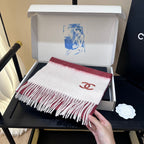 CC 25s Scarf 140cm White Bugundy Cashmere 973343