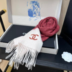 CC 25s Scarf 140cm White Bugundy Cashmere 973343