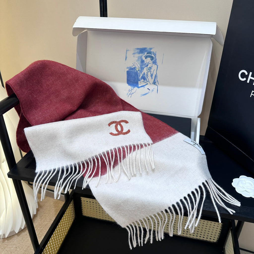 CC 25s Scarf 140cm White Bugundy Cashmere 973343