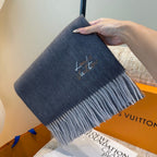 LV Scarf 185cm Gray Wool Cashmere 976980