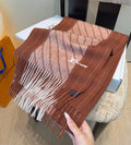 LV Scarf 180cm Brown Beige Wool Cashmere 977015