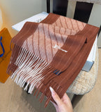 LV Scarf 180cm Brown Beige Wool Cashmere 977015