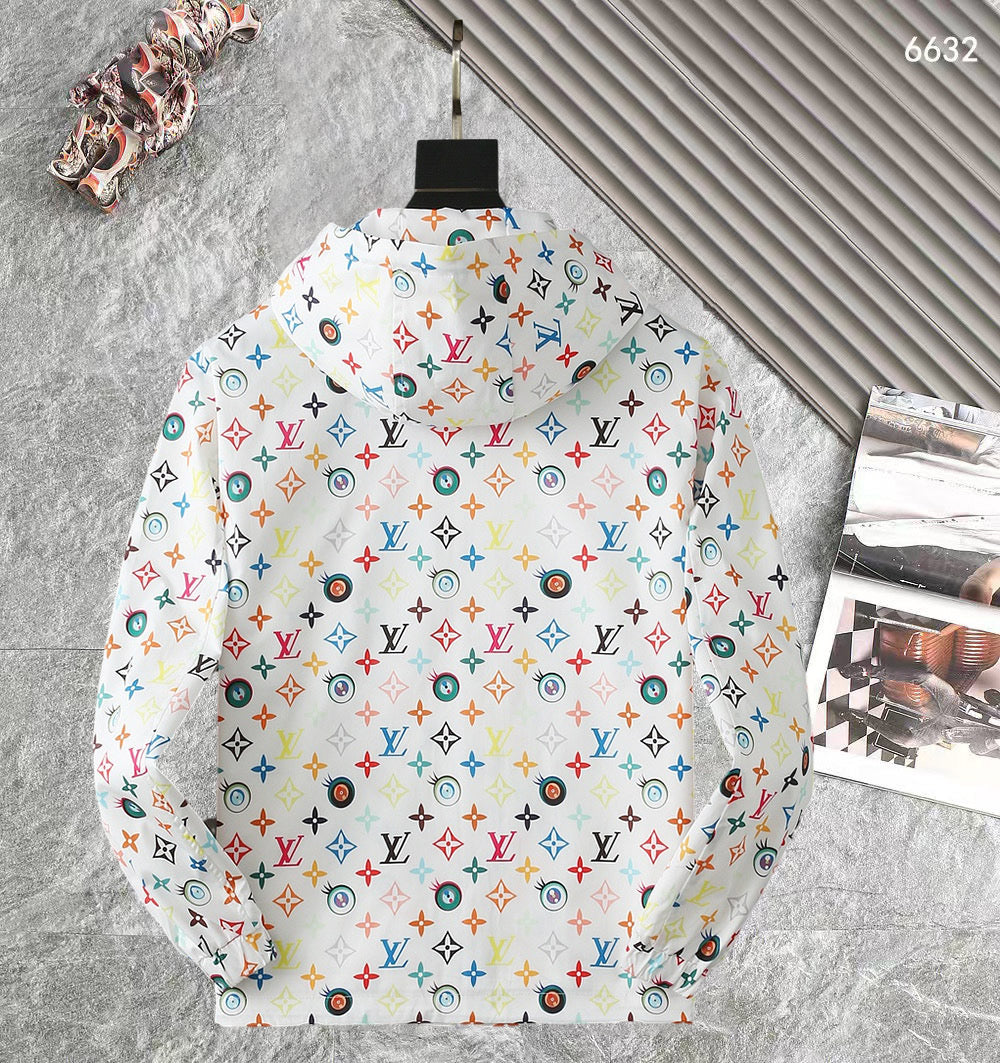 LV WHITE WINDBREAKER WITH COLORFUL MONOGRAM 238983