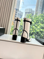 CC 25 Short Boot White Calfskin Black Bow 430317