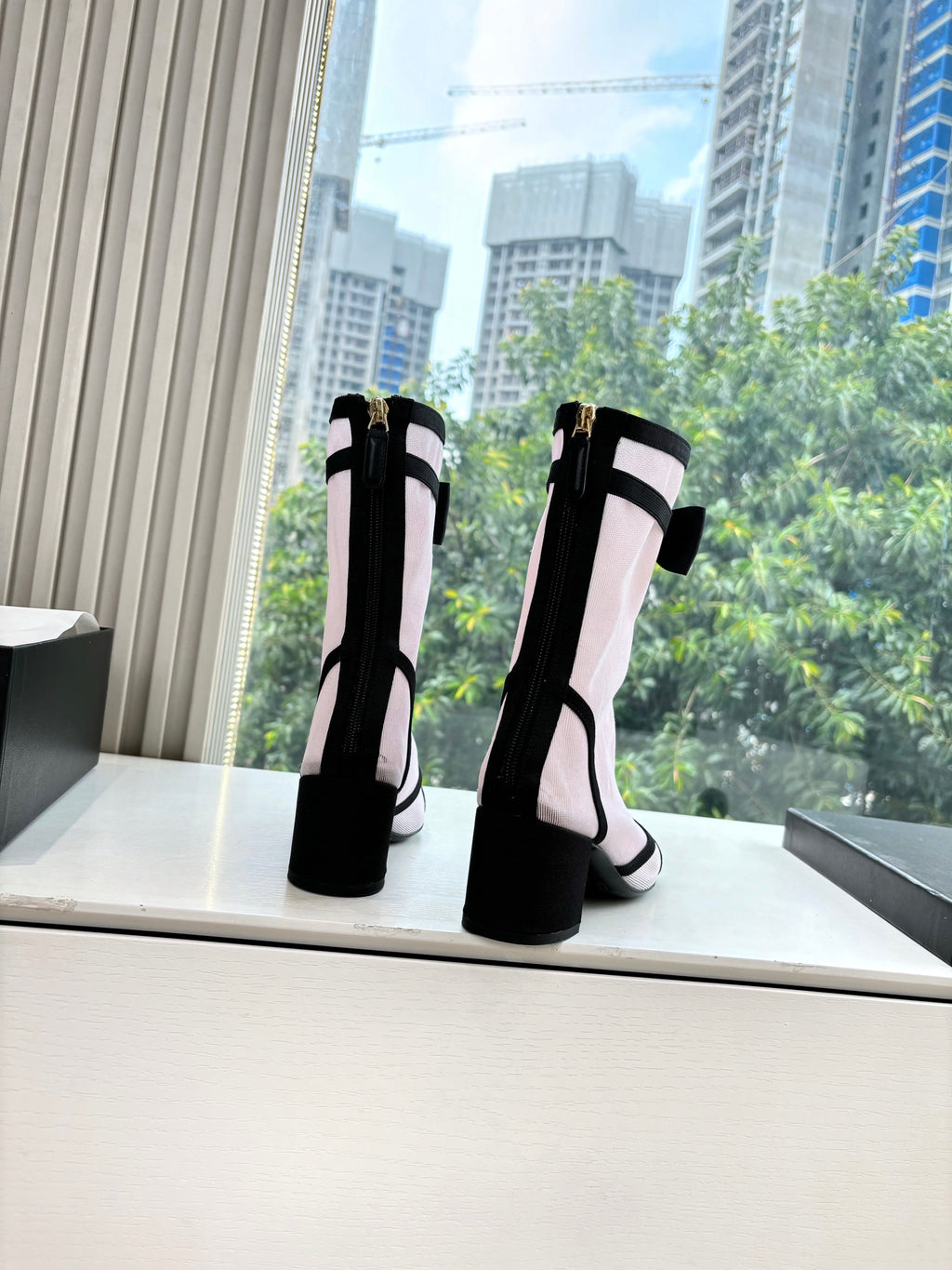 CC 25 Short Boot Light Pink Mesh Black Bow 430321