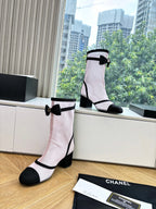 CC 25 Short Boot Light Pink Mesh Black Bow 430321