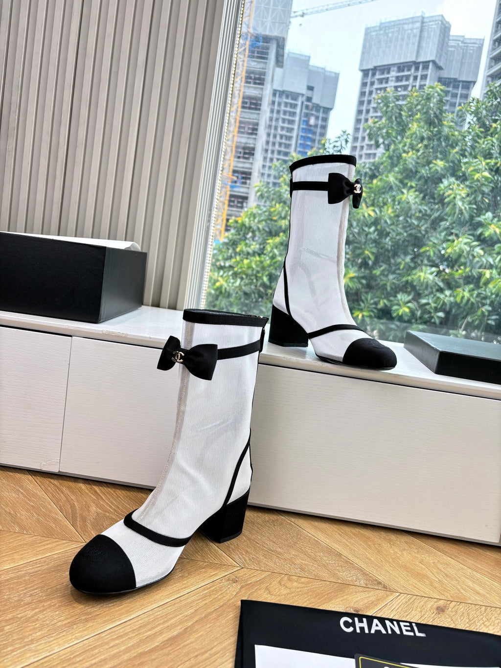 CC 25 Short Boot White Mesh Black Bow 430323