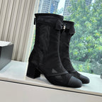 CC 25 Short Boot Black Mesh Calfskin Black Bow 430322