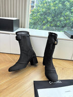 CC 25 Short Boot Black Mesh Calfskin Black Bow 430322