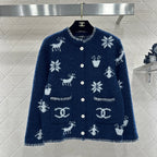 CC 26 Cardigan with Snowflake Pattern Blue mix White Wool 329713