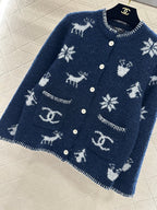 CC 26 Cardigan with Snowflake Pattern Blue mix White Wool 329713