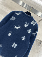 CC 26 Cardigan with Snowflake Pattern Blue mix White Wool 329713