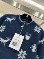 CC 26 Cardigan with Snowflake Pattern Blue mix White Wool 329713